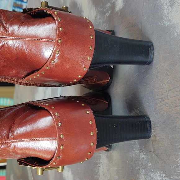 Baci tan leather boots with vintage brass hardware and studs.  Size 7.5 - Picture 3 of 8